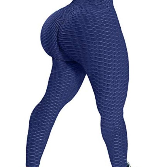 Navy High Waisted Ruched Booty Leggings Workout - Picture 2 of 6